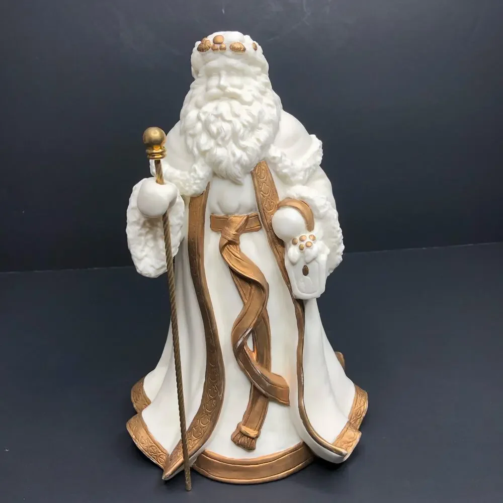 San Francisco Music Box Co Vintage Rare Porcelain Music Box White and Gold Santa
